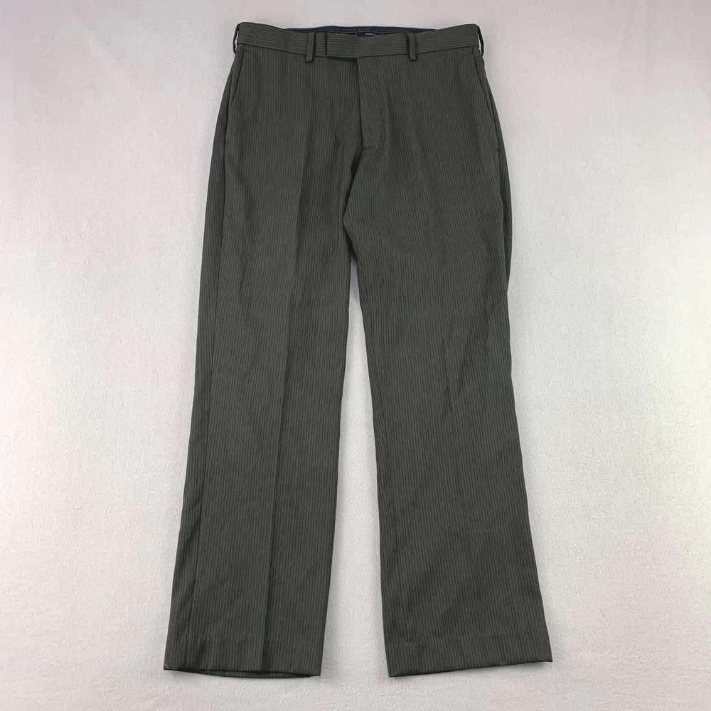 Perry Ellis Dress Pants Mens 32/30 Gray Modern Fit Pinstripe Flat Front Formal